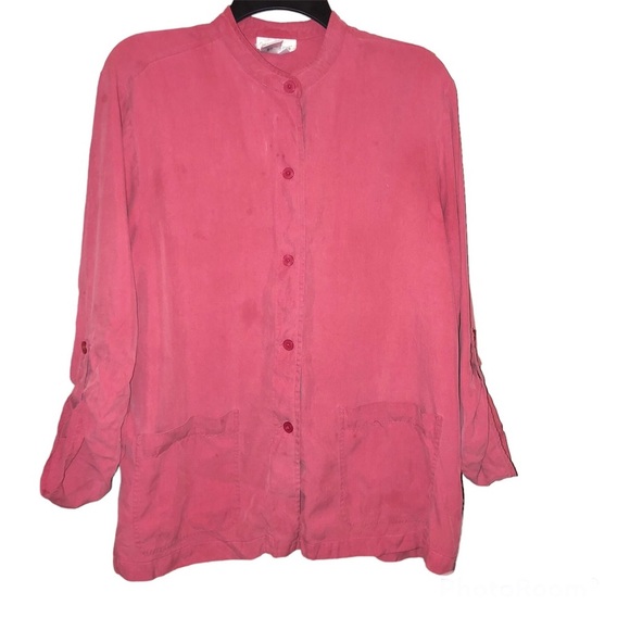 Coldwater‎ Creek 100% Silk Button Front Blouse Red Large - Picture 1 of 8